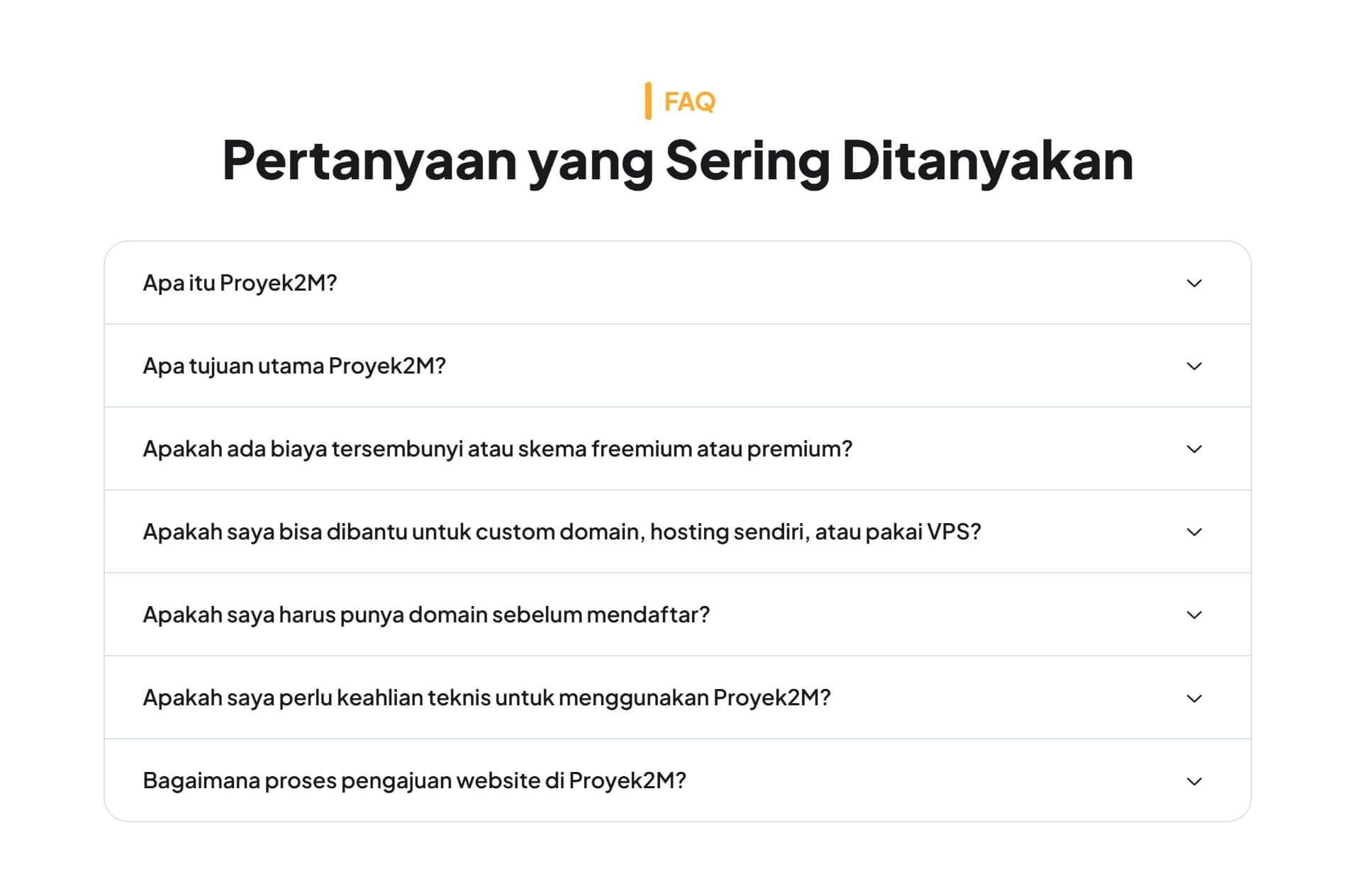 Proyek2M Listing FAQ